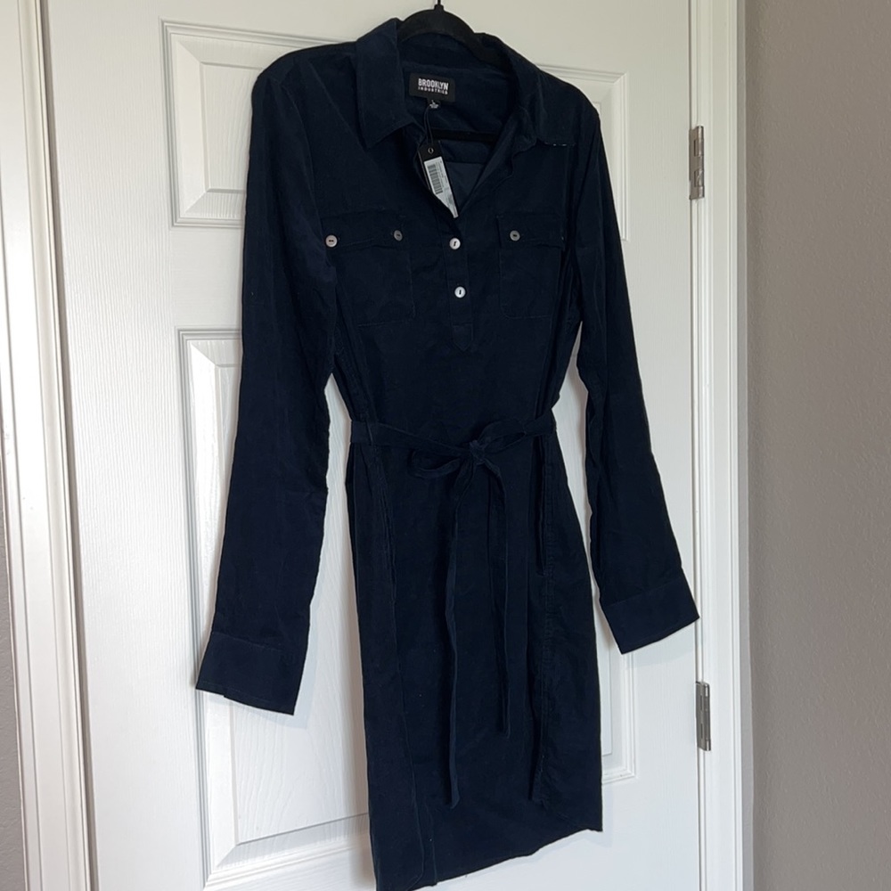 NWT Brooklyn Industries Navy Cedar Shirtdress Outer-space 100% Cotton Size Large - Picture 15 of 15